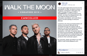 Walk The Moon's Singapore show has been crossed out