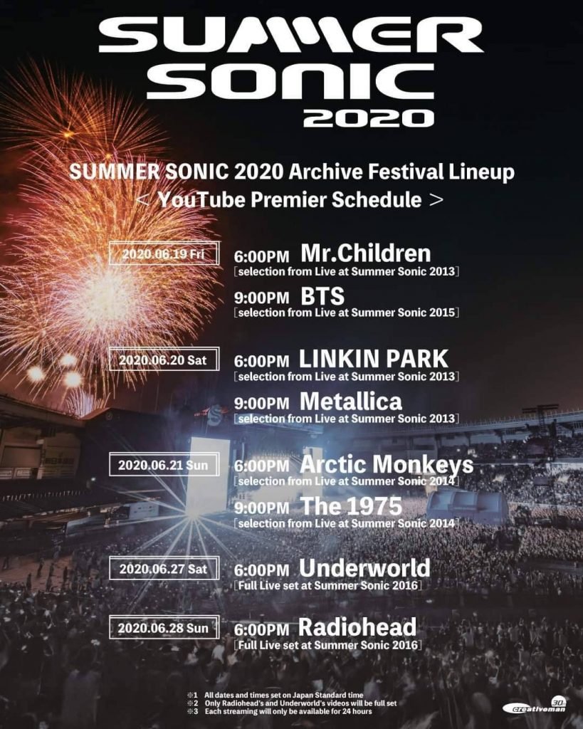 Summer Sonic 2020 Archive Festival schedule